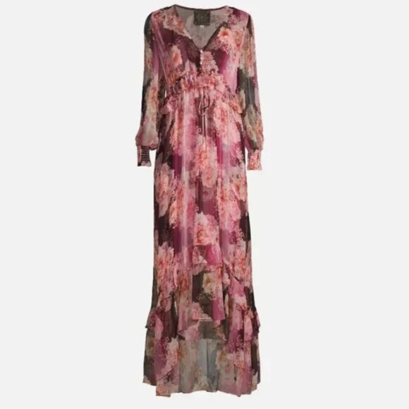 Johnny Was Carina Silk Floral Ruffled Tiered Maxi Dress with Slip NWT $445 - Picture 7 of 10